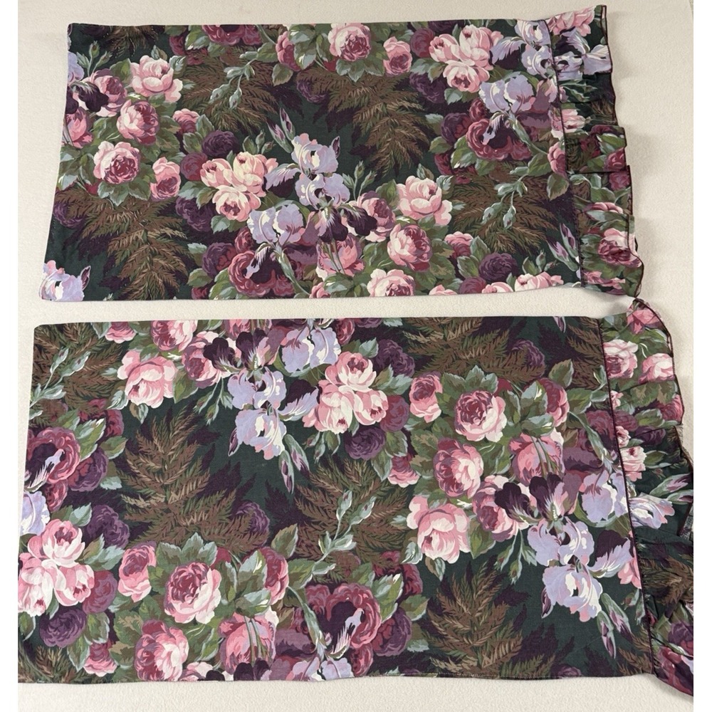 Atelier Martex Enchante Purple Pink‎ Floral 2 King Size Pillow Shams Ruffle Hem